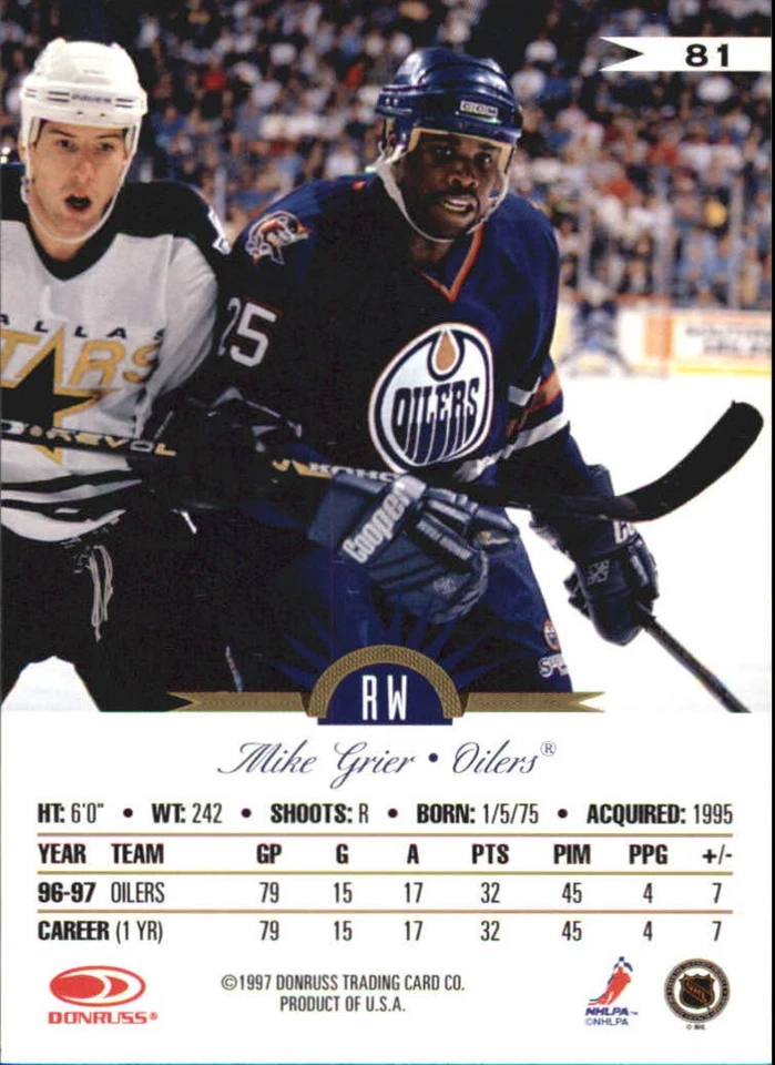 1997-98 Leaf International #81 Mike Grier - HKY - Image 2 of 2