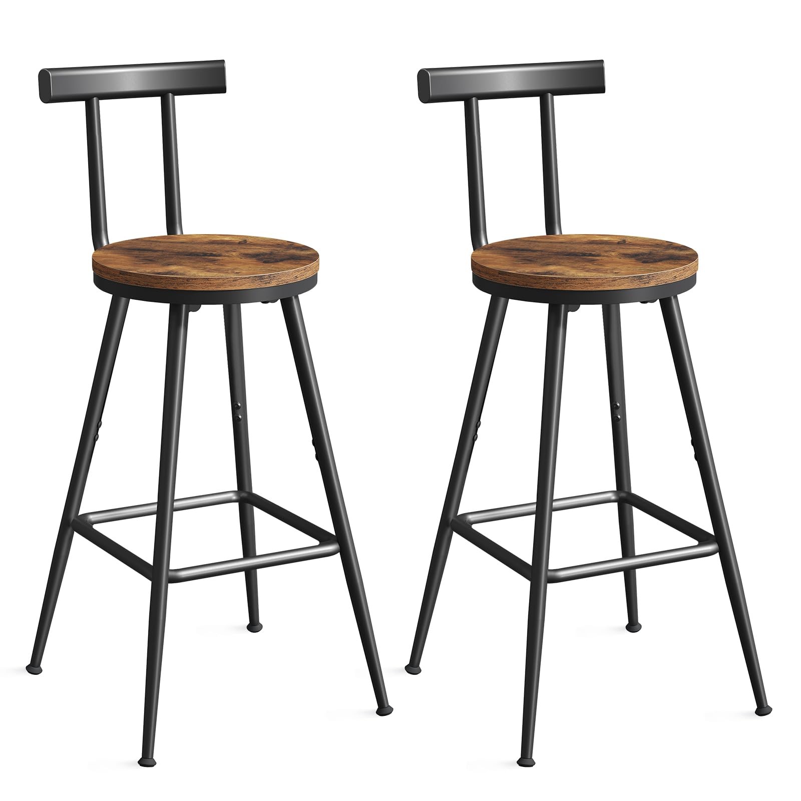 Bar Stools, Set of 2 Bar Chairs with Backrest and Footrest, 26" Tall Counter ...