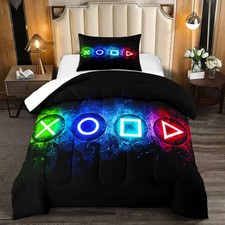 Gamer Comforter Sets for Boys, Twin Gaming Bedding Sets for Boys, Black Video...