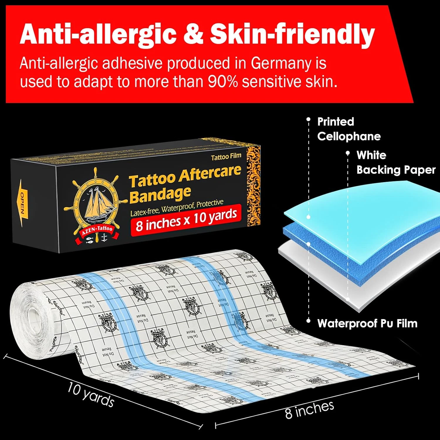 Tattoo Aftercare Bandage, 8"X 10 Yard, Tattoo Waterproof Bandage, Second Skin Ta - product detail image 2