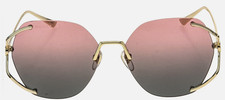 Gucci GG0651S 001 Gold Pink Round Fork Rimless Metal Sunglasses Authentic