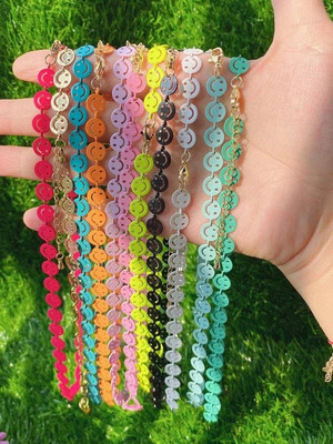 Colorful Enamel smiley face chain necklace bracelet, E545N