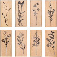 8 Pieces Wood Mounted Rubber Stamps, Plant and Flower Decorative Wooden Rubber S