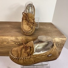 Lamo Women's Classic Moccasin Slipper SZ 6 Brown Suede Sheepskin Lined Cabincore