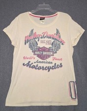 Harley Davidson Shirt Women’s XL Yellow Made In USA Laidlaw's CA Motorcycle