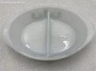 Vintage White Green Floral Daisy 2 Split Divided Milk Glass Casserole Dish
