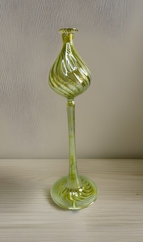 Vtg Tommasi Murano Glass Bud Vase 9.5" Iridescent Optic Swirl Italy W/Label MCM