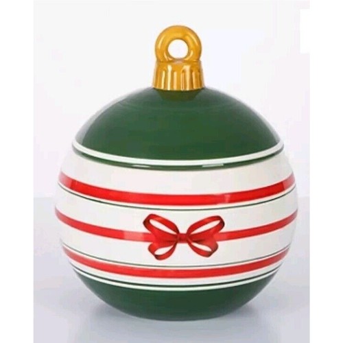 Martha Stewart Festive Bow Figural Ceramic Ornament Cookie Jar 9 in x 10 in NEW - Picture 4 of 10