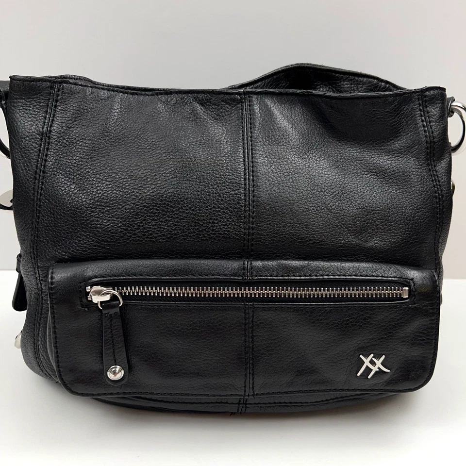 MAXX New York Black Leather Hobo Bag Pebble Shoulder Purse Chunky Buckle Accent - Image 4 of 4