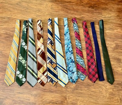 Vintage 1970s Mens Neckties Lot of 11 Polyester Wide Wembley Harris & Frank
