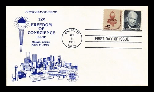 US COVER FREEDOM OF CONSCIENCE 12C AMERICANA SERIES FIRST DAY ISSUE COMBO