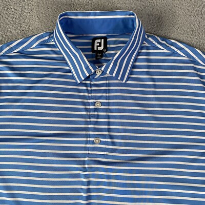 FootJoy Polo Shirt Mens 2XL / XXL Blue White Striped Breathable