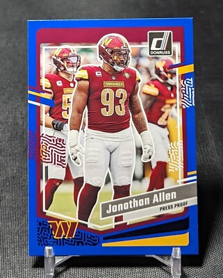 Jonathan Allen Blue Press Proof 2023 Donruss Card #298 Washington Commanders