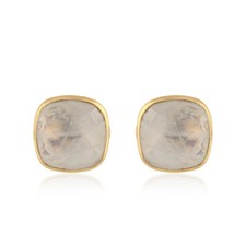 Rainbow Moonstone Yellow Gold Plated 925 Silver Gemstone Girls Stud Earrings
