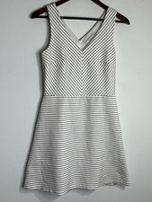 LOFT White Black Pin Stripe V Neck Fitted Dress Size 6 office siren corp core