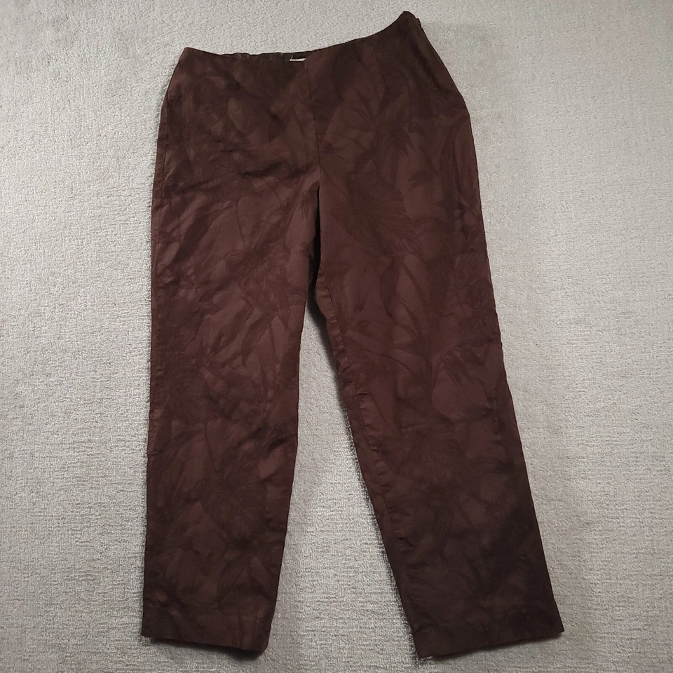 Vintage Talbots Dress Pants Women's 18 Brown Side Zip Lined Embroidered Leaf USA - Image 2 of 4