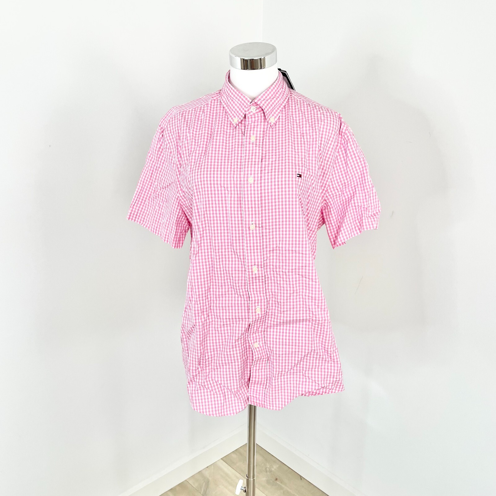Tommy Hilfiger Mens Flex Poplin Check Shirt in Classic Pink Gingham Size M New