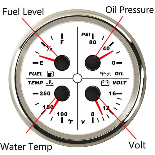 85mm 4in 1 Volt Oil Pressure Water Temp Fuel Level Gauge 0-190ohms For Boat Car - Picture 4 of 9