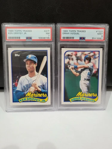 1989 TOPPS TRADED KEN GRIFFEY JR RC PSA 7 & 1989 TOPPS TRADED OMAR VIZQUEL RC...
