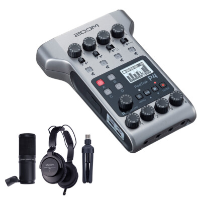 Zoom PodTrak P4 Portable Podcast Recorder w/ Zoom ZDM-1 Podcast Pack