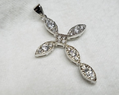 Genuine 925 STERLING SILVER Cross Pendant w/Clear CZ Stones NEW | eBay