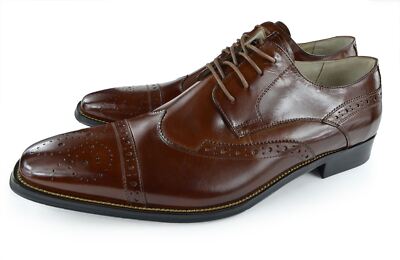 Giovanni Mens Chocolate Brown real Leather Wing Cap Dress Shoes Oxford hand made | eBay Giovanni Mens Chocolate Brown real Leather Wing Cap Dress Shoes Oxford hand made | eBay