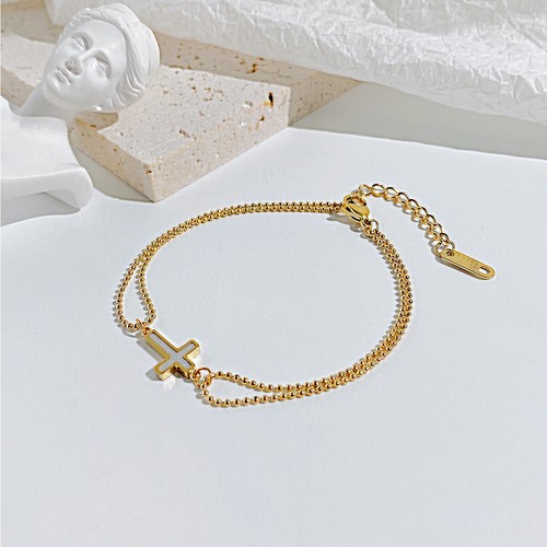 Damen Armband Kreuz mit Perlmutt aus Edelstahl Armkette verstellbar - Bild 7 von 9