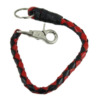 BLACK~RED WHIP w/KEY CHAIN-14'' LONG HANDMADE LEATHER SMALL BRAID -DD15