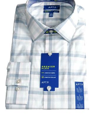 Mens LARGE Dress Shirt NEW Pink and Gray Check Plaid 16 16.5 32/33 Apt 9 Kohls