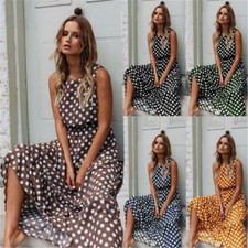 Beach Womens Holiday Maxi Dresses Long Summer Sundress Polka Dot Dress