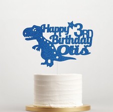 Personalised Dinosaur Glitter Cake Topper, Any Name & Age, Dino Party Decor