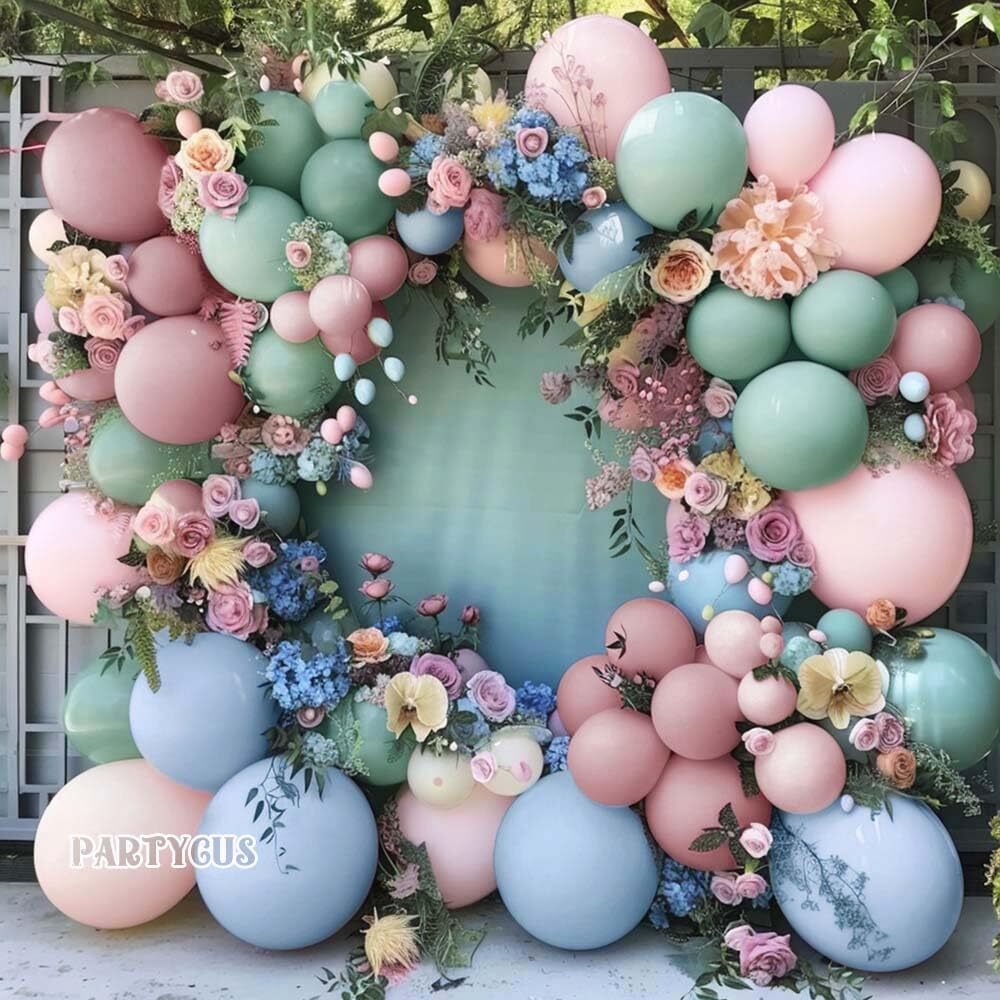 Pink Blue Green Balloon Garland Double Stuffed Dusty Light Green Baby Blue Bl...