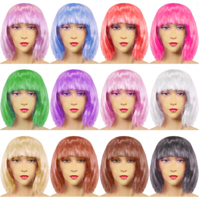 ERWACHSENE KURZE BOB GESCHNITTENE PERÜCKEN MEHRFARBIG DAMEN POP PARTY ACCESSOIRE KOSTÜM