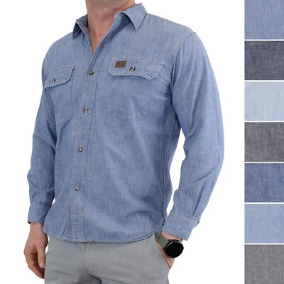Wrangler RIGGS Workwear Shirt Cotton Denim Long Sleeve Casual Button Up Pockets