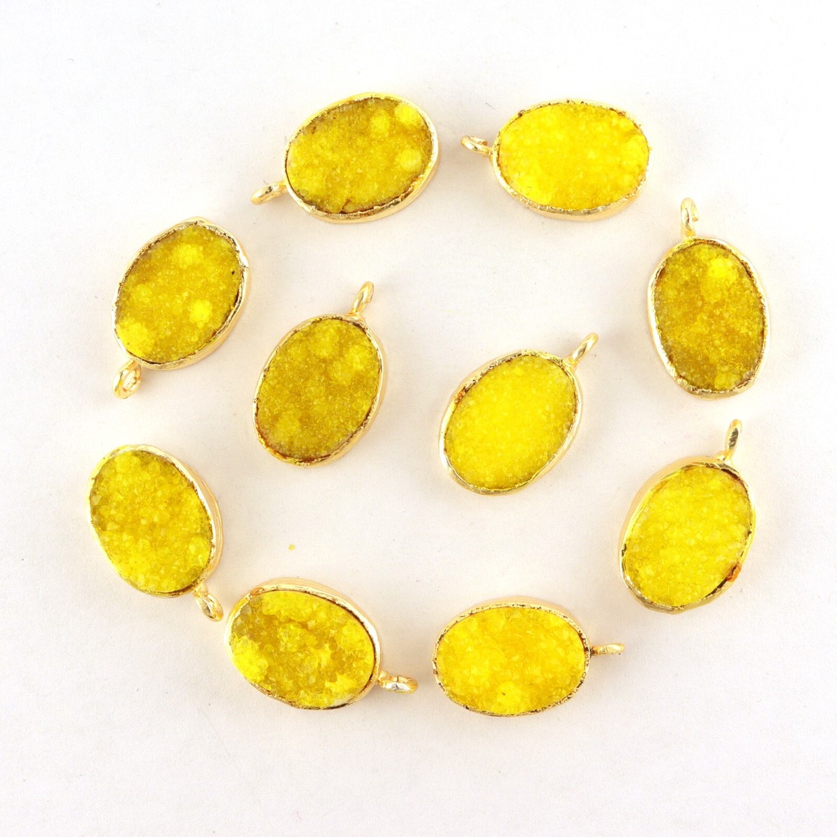 10 Pcs Lot Yellow Sugar Druzy Texture Look Gold Plated DIY Connectors  Supplies