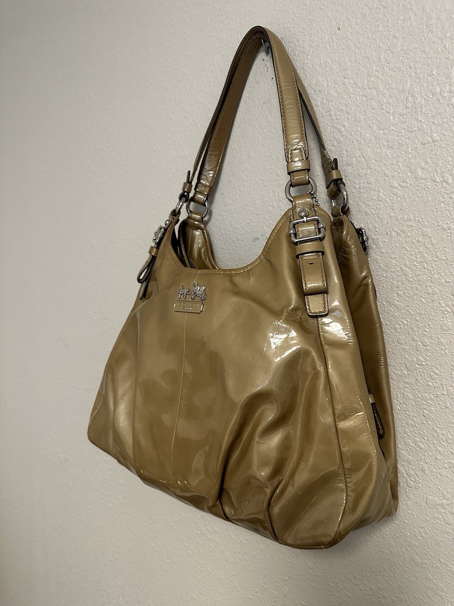 Coach Maggie Madison 18760 Beige Patent Leather Shoulder Hobo Bag