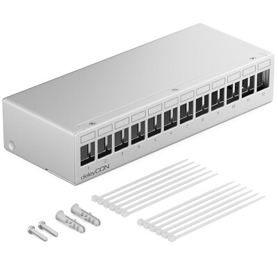 12 Port Patchpanel Gehäuse 1HE Netzwerk Panel Verteiler Aufputz Keystone Module