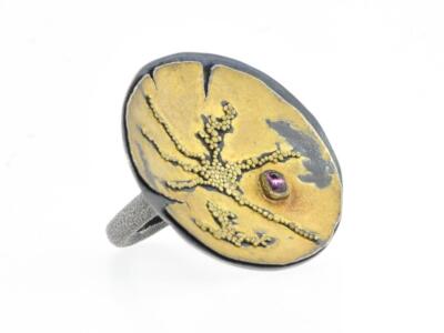 18K Yellow Gold and Sterling Silver Modernist ring by Harold O'Connor, c. 2000