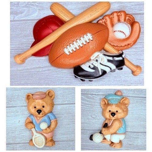 Vintage burwood sports wall art cottage core tennis bears and baseball hangings - Picture 8 of 8