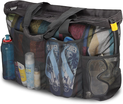 #ad Extra Large Beach Bag Mesh Tote with Zipper and Pockets Ideal for Your Family Cr