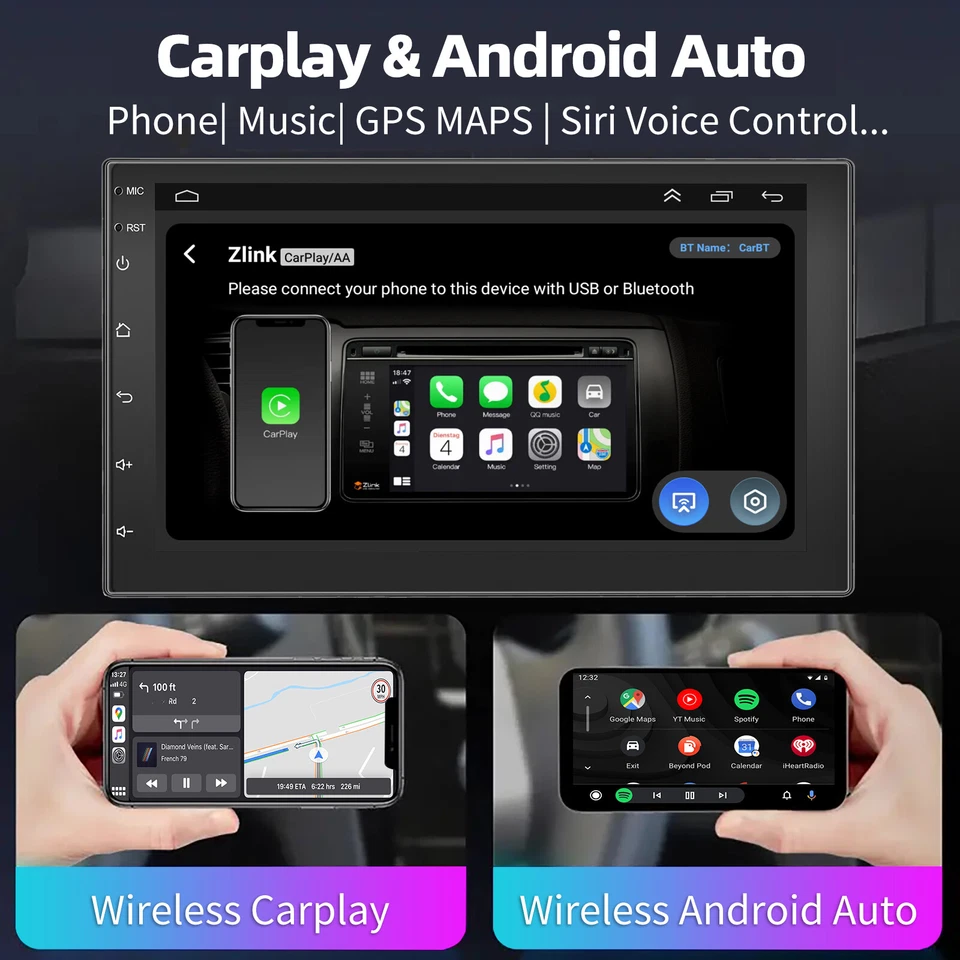 2 DIN 7" Android 14 Carplay Car Radio Stereo GPS Nav WIFI 7" Touch Screen 2+32GB - Image 4 of 4