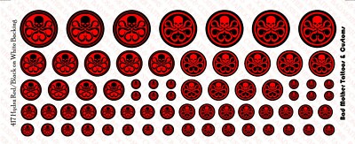 Scale Decals: Hydra Red and Black logos - Waterslide Decals on White Backing