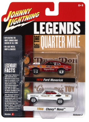JOHNNY LIGHTNING 1/64 1970 FORD MAVERICK ROT & 1966 CHEVY NOVA WEISS JLPK018