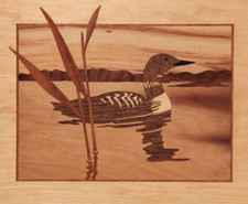 HUDSON RIVER INLAY PICTURE - LOON / BIRD - WOOD MARQUETRY 13 X 16