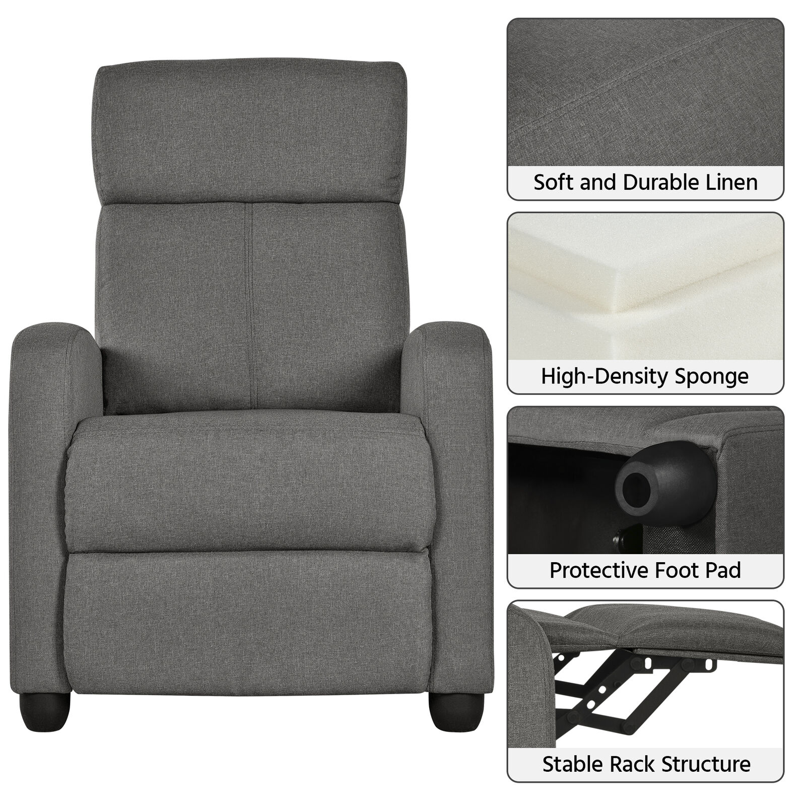 Smugdesk Fabric Recliner Chair Single Sofa Cushion Adjustable Home The –  SmugDesk