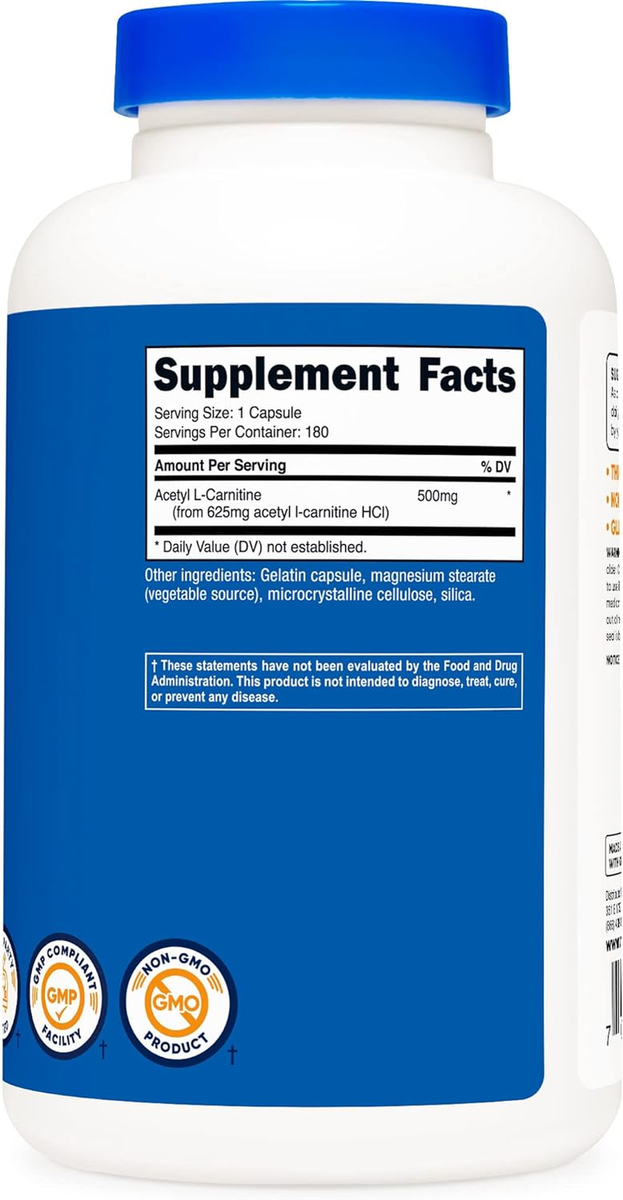Nutricost Acetyl L-Carnitine 500mg, 180 Capsules, Non-GMO and Gluten Free