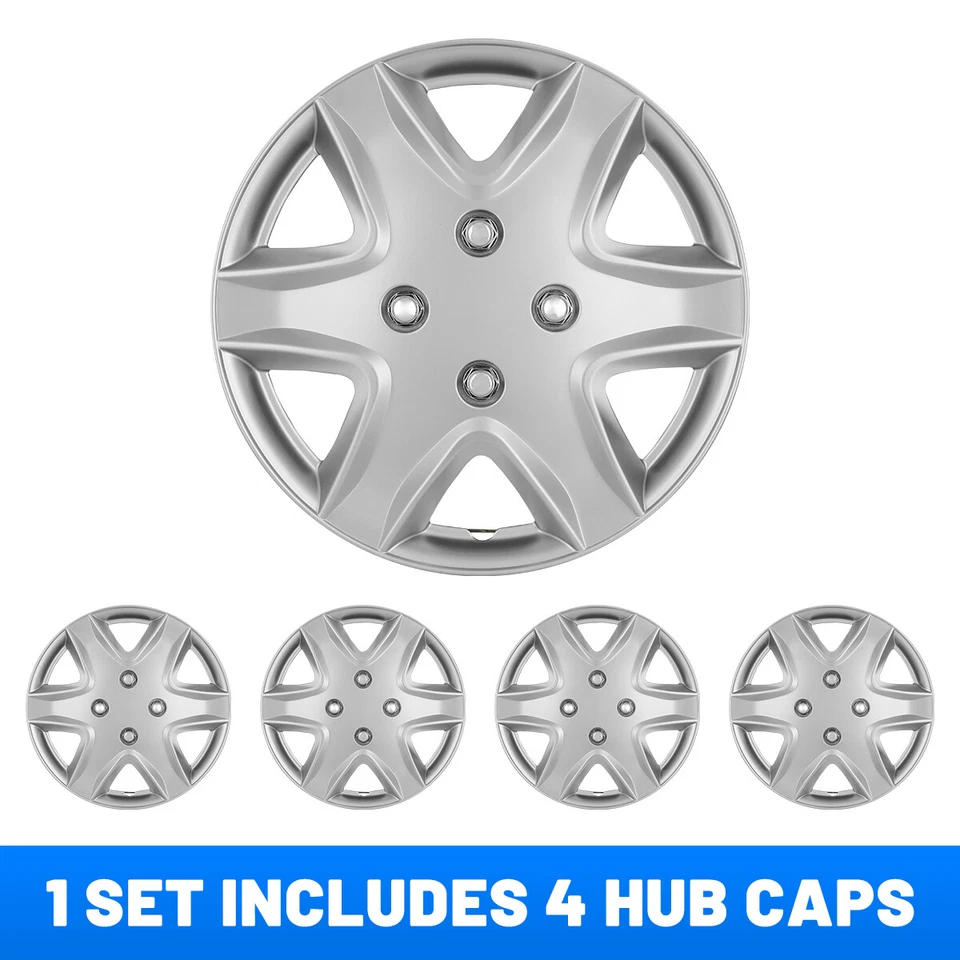 14" 4Pc Silver Wheel Covers Hubcaps Snap On Full Hub Caps For R14 Car Tire & Rim Foto 2 de 4