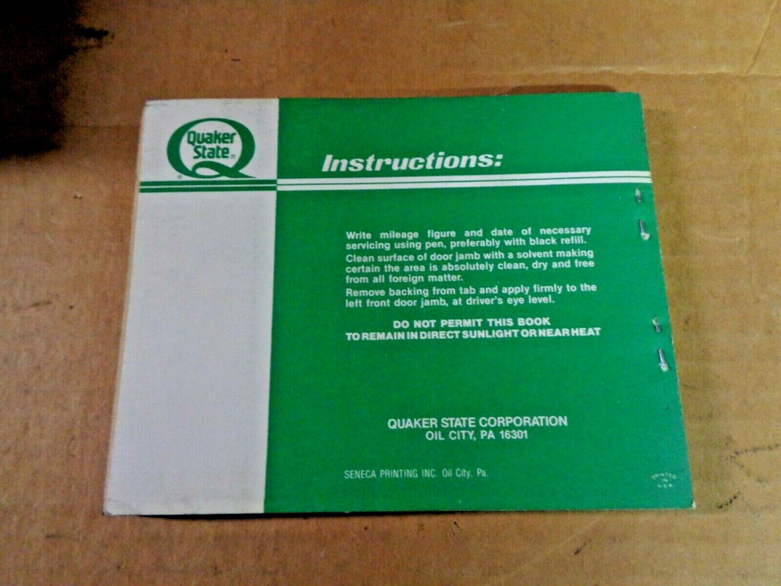 QUAKER STATE OIL CHANGE TABS STICKERS BOUCHAT BUICK NATRONA HGTS PA