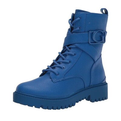 GUESS Womens M Blue Faux Leather Zip or Lace Up Combat Boots NIB FY2 