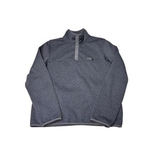 LL Bean Mens Sweater Fleece Pullover Gray Mock Neck Snap 298050 Medium REG